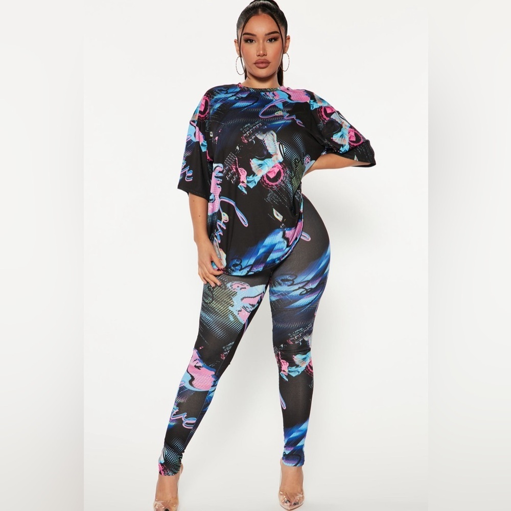 Black and Blue Abstract Leggings Set